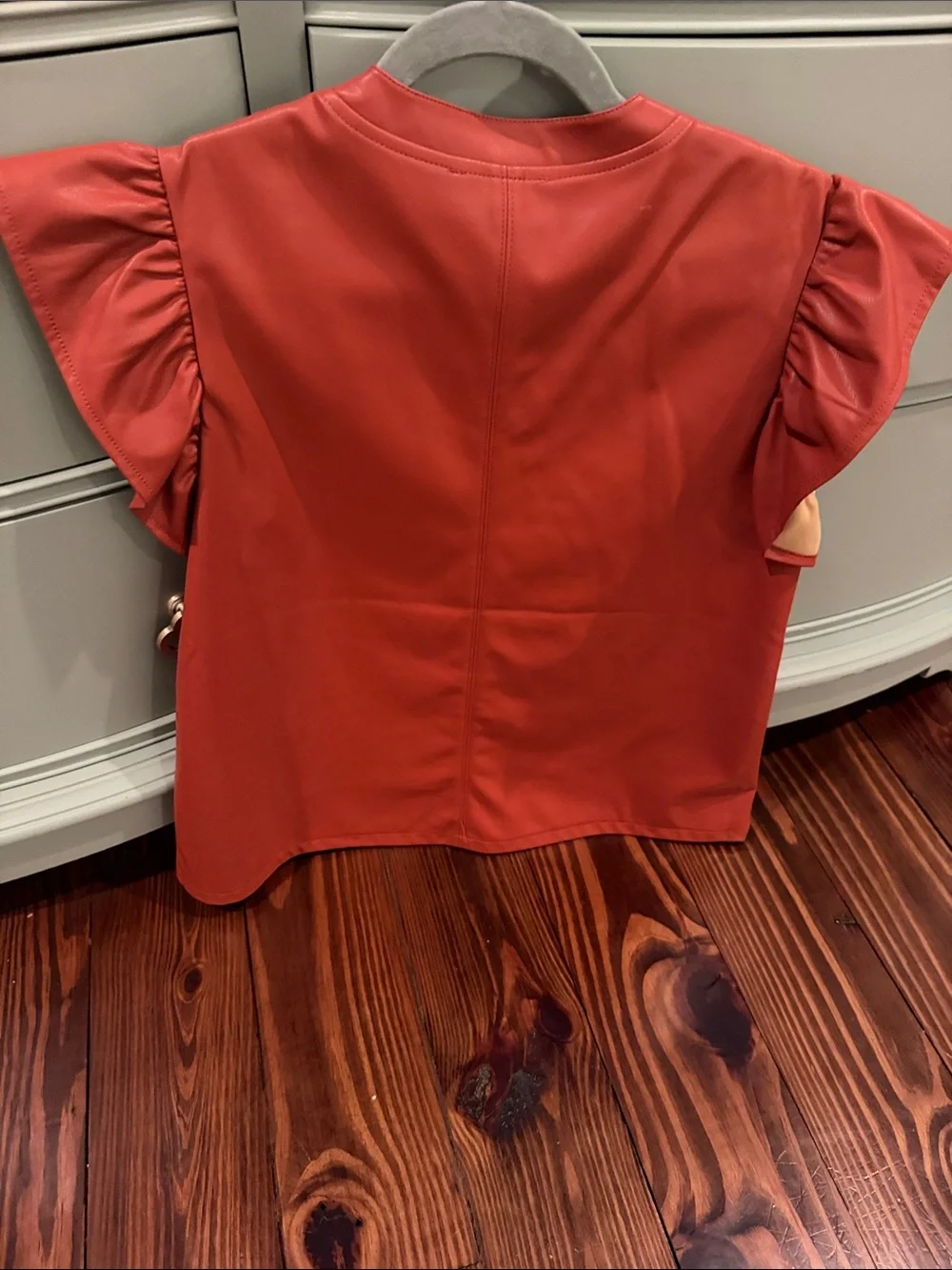 THML Rust Brown Faux Leather Ruffle Sleeve Blouse - Picture 3 of 5